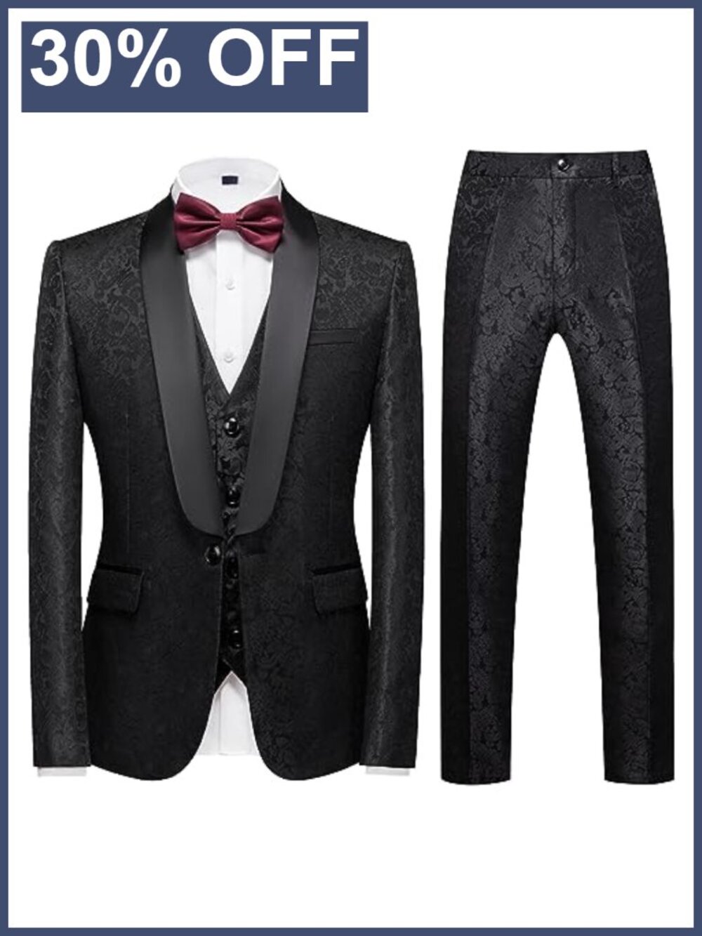 3 Piece Suit Set Slim Fit Shawl Lapel Paisley Men's Tuxedo for Wedding Prom